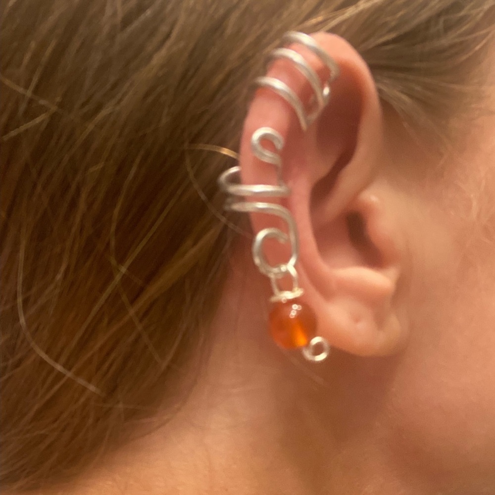 New 3 Piece Set Wire Ear Cuffs With Agate Crystal Stone Bead Charm